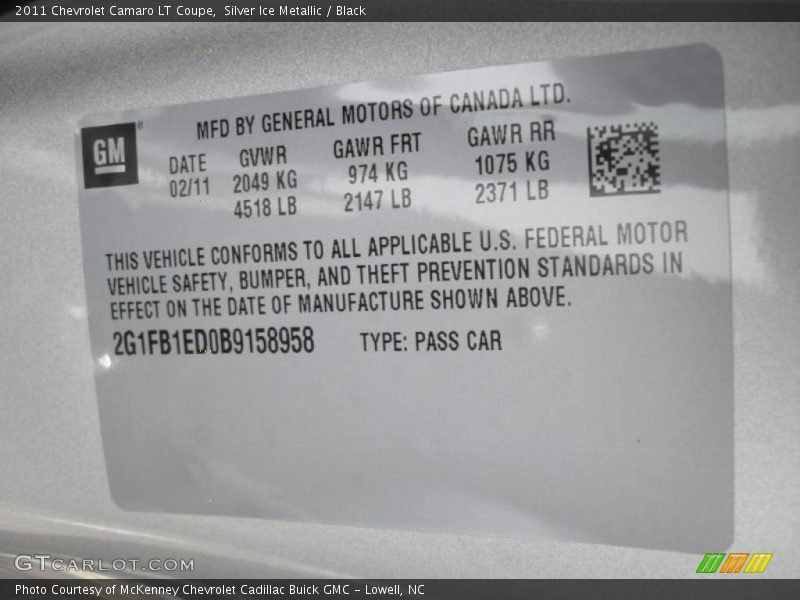 Silver Ice Metallic / Black 2011 Chevrolet Camaro LT Coupe