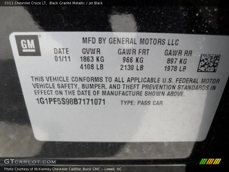 Black Granite Metallic / Jet Black 2011 Chevrolet Cruze LT