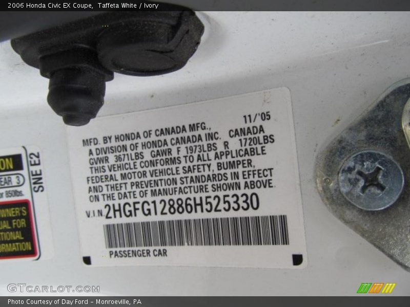 Taffeta White / Ivory 2006 Honda Civic EX Coupe