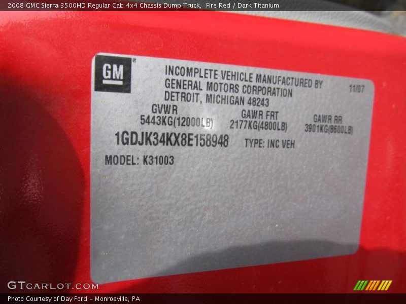 Fire Red / Dark Titanium 2008 GMC Sierra 3500HD Regular Cab 4x4 Chassis Dump Truck