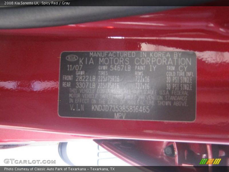 Spicy Red / Gray 2008 Kia Sorento LX