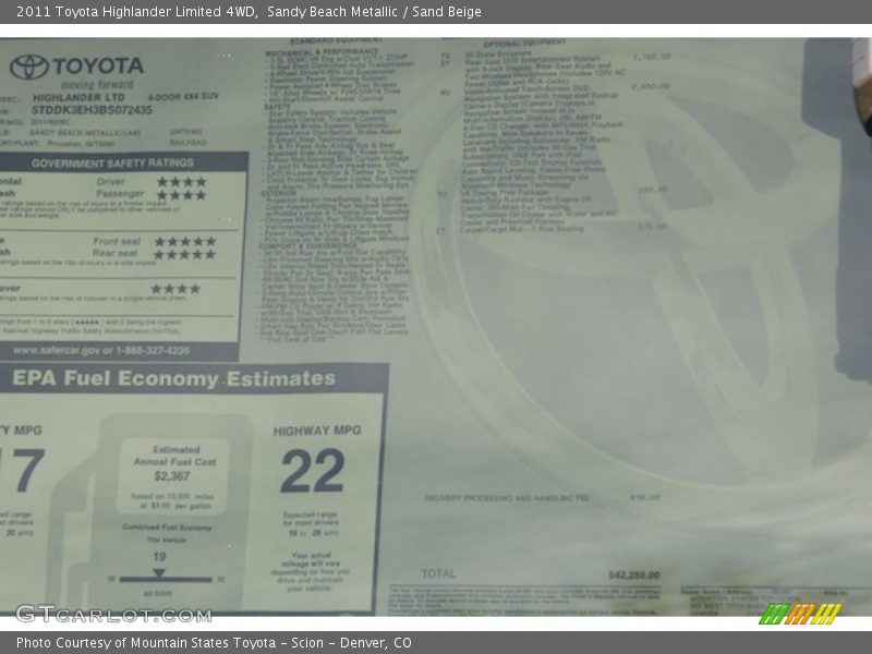  2011 Highlander Limited 4WD Window Sticker