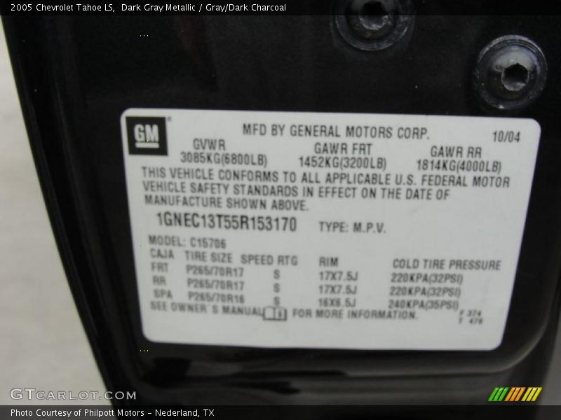 Dark Gray Metallic / Gray/Dark Charcoal 2005 Chevrolet Tahoe LS
