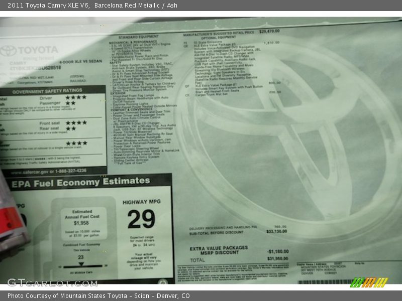 Barcelona Red Metallic / Ash 2011 Toyota Camry XLE V6