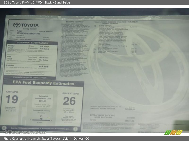  2011 RAV4 V6 4WD Window Sticker