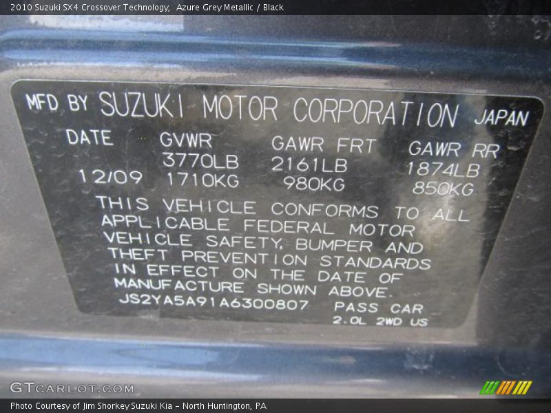 Azure Grey Metallic / Black 2010 Suzuki SX4 Crossover Technology