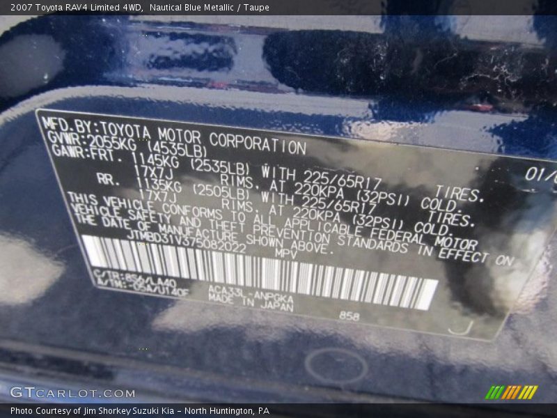 Nautical Blue Metallic / Taupe 2007 Toyota RAV4 Limited 4WD