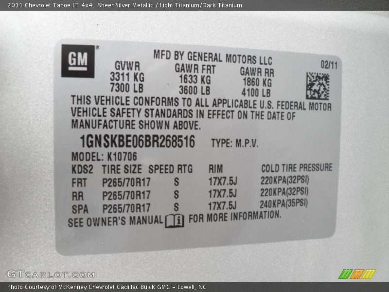 Sheer Silver Metallic / Light Titanium/Dark Titanium 2011 Chevrolet Tahoe LT 4x4