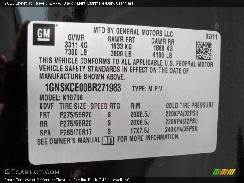 Black / Light Cashmere/Dark Cashmere 2011 Chevrolet Tahoe LTZ 4x4