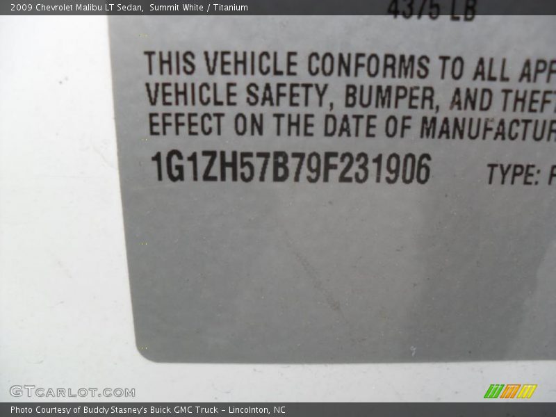 Summit White / Titanium 2009 Chevrolet Malibu LT Sedan