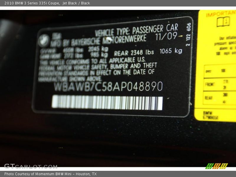 Jet Black / Black 2010 BMW 3 Series 335i Coupe