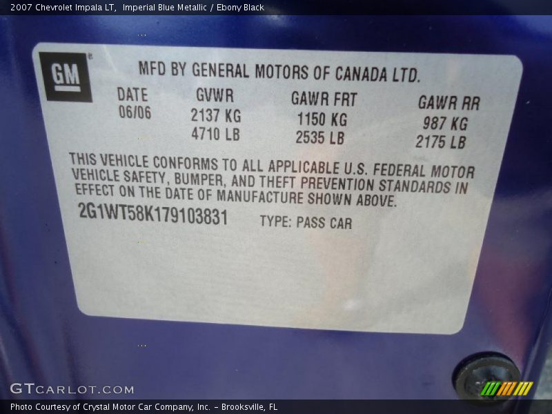 Imperial Blue Metallic / Ebony Black 2007 Chevrolet Impala LT
