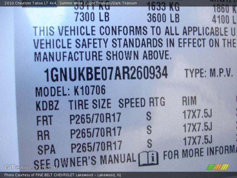 Summit White / Light Titanium/Dark Titanium 2010 Chevrolet Tahoe LT 4x4