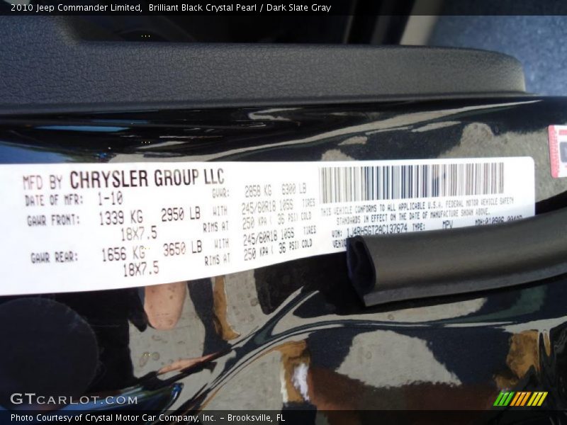 Brilliant Black Crystal Pearl / Dark Slate Gray 2010 Jeep Commander Limited