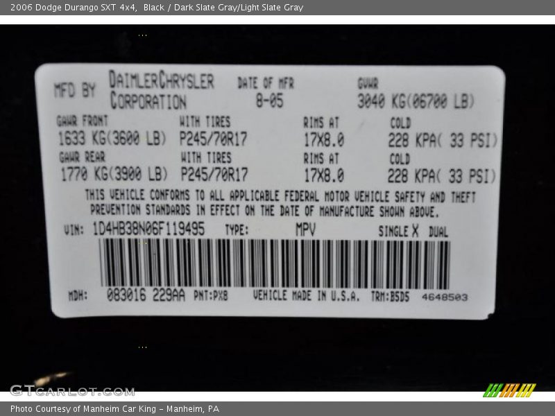 Black / Dark Slate Gray/Light Slate Gray 2006 Dodge Durango SXT 4x4