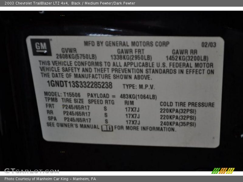 Black / Medium Pewter/Dark Pewter 2003 Chevrolet TrailBlazer LTZ 4x4