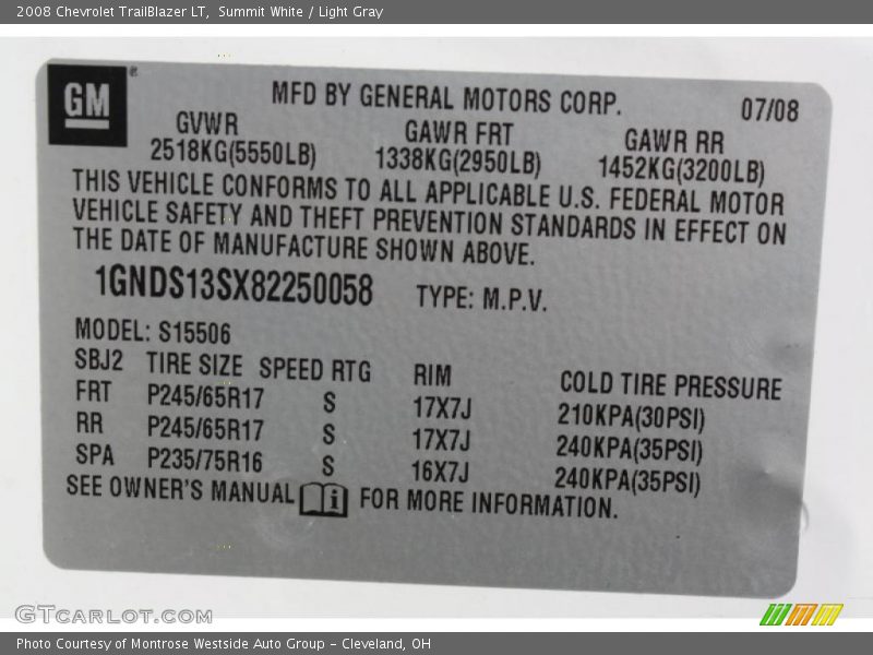 Summit White / Light Gray 2008 Chevrolet TrailBlazer LT
