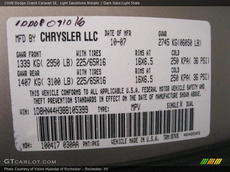 Light Sandstone Metallic / Dark Slate/Light Shale 2008 Dodge Grand Caravan SE