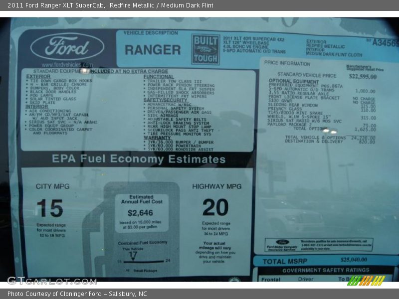  2011 Ranger XLT SuperCab Window Sticker