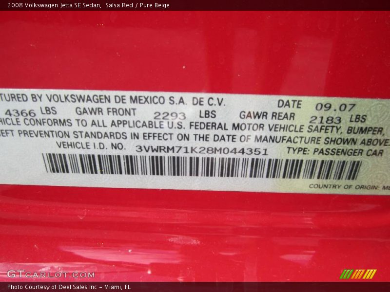Salsa Red / Pure Beige 2008 Volkswagen Jetta SE Sedan
