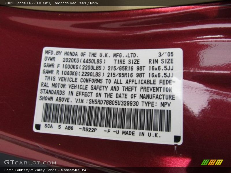 Redondo Red Pearl / Ivory 2005 Honda CR-V EX 4WD
