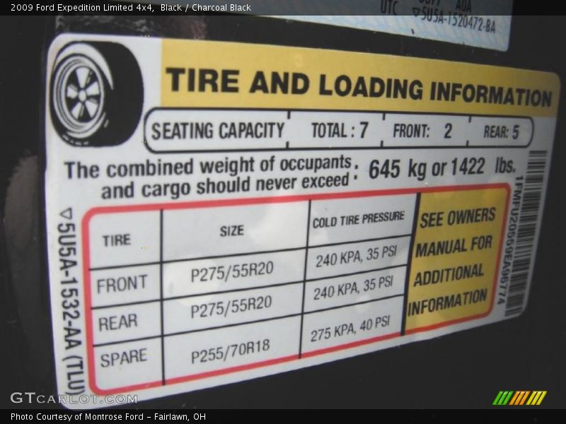 Info Tag of 2009 Expedition Limited 4x4