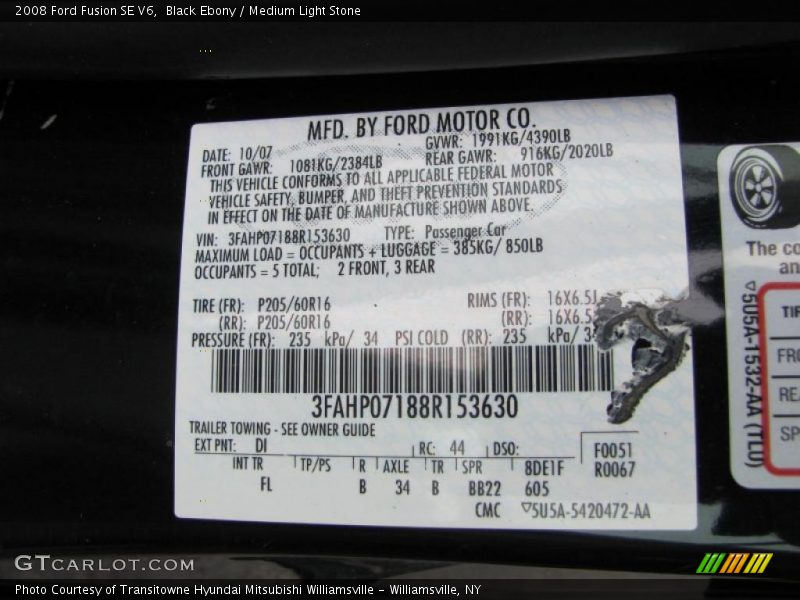 Black Ebony / Medium Light Stone 2008 Ford Fusion SE V6