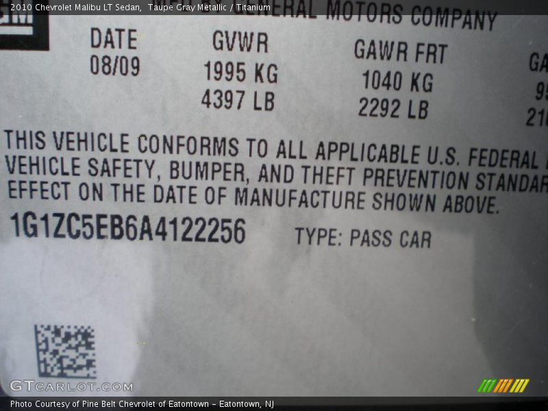 Taupe Gray Metallic / Titanium 2010 Chevrolet Malibu LT Sedan