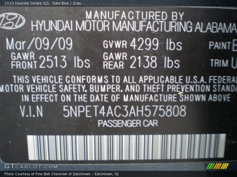 Slate Blue / Gray 2010 Hyundai Sonata GLS