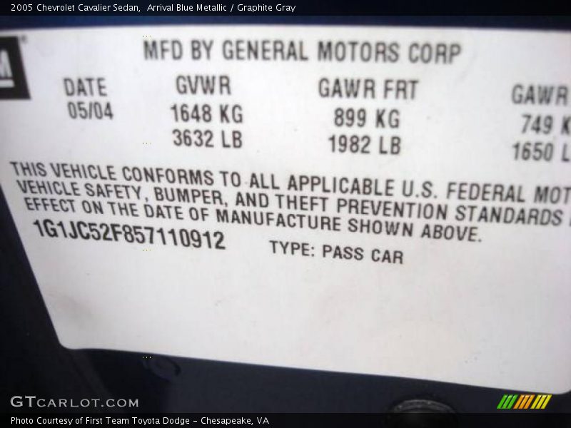 Arrival Blue Metallic / Graphite Gray 2005 Chevrolet Cavalier Sedan