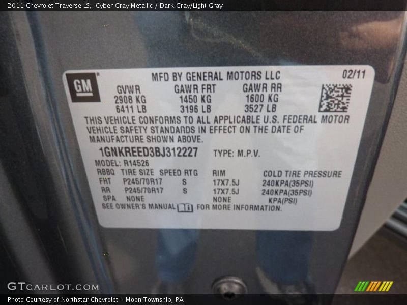 Cyber Gray Metallic / Dark Gray/Light Gray 2011 Chevrolet Traverse LS