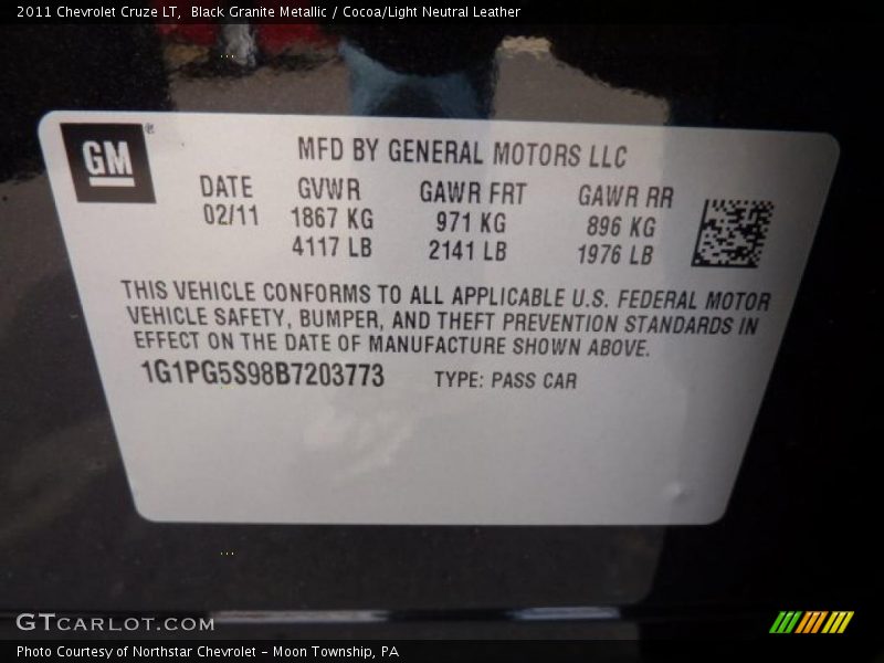 Black Granite Metallic / Cocoa/Light Neutral Leather 2011 Chevrolet Cruze LT