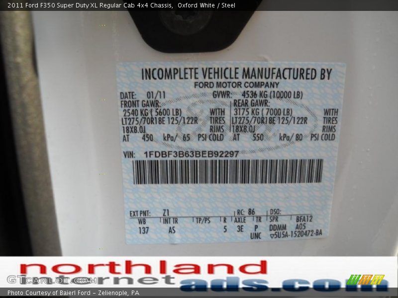 Oxford White / Steel 2011 Ford F350 Super Duty XL Regular Cab 4x4 Chassis
