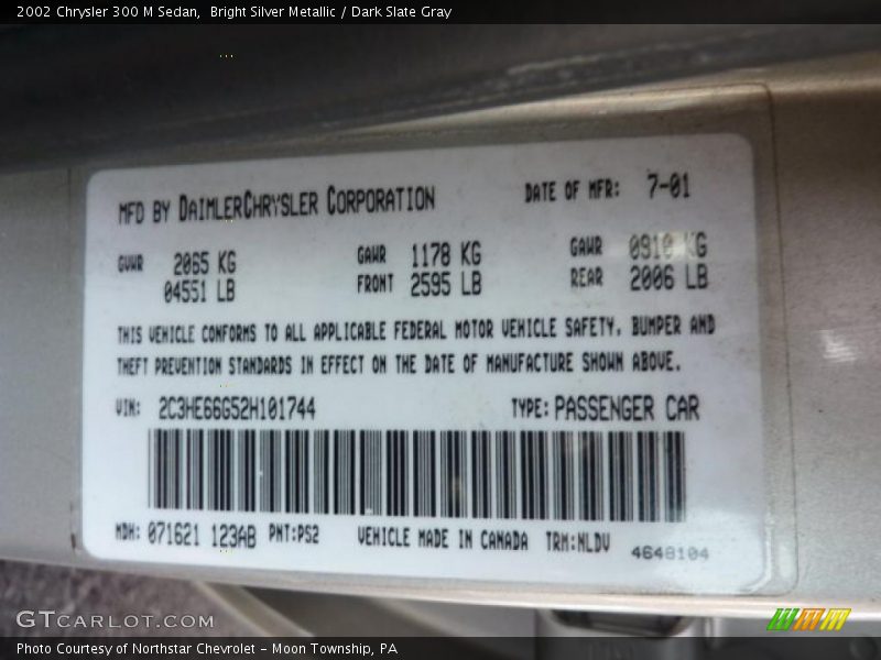 Bright Silver Metallic / Dark Slate Gray 2002 Chrysler 300 M Sedan