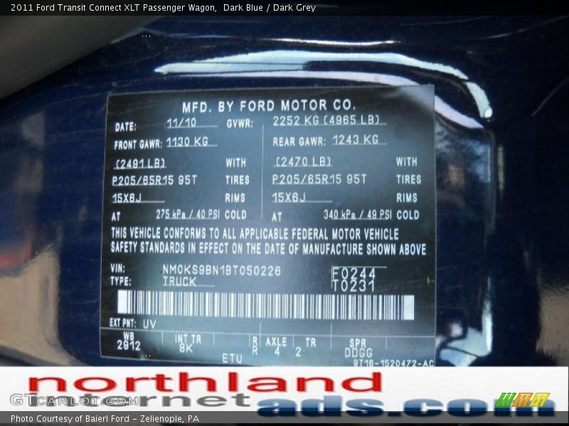 Dark Blue / Dark Grey 2011 Ford Transit Connect XLT Passenger Wagon