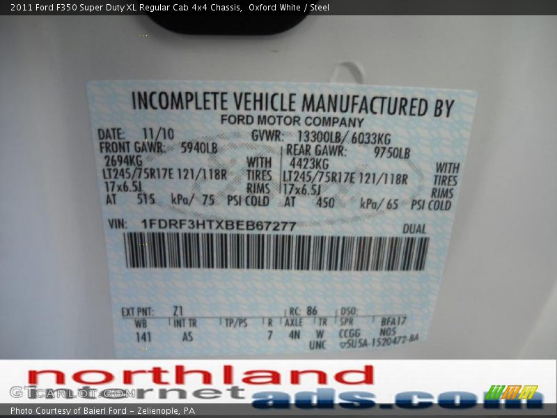 Oxford White / Steel 2011 Ford F350 Super Duty XL Regular Cab 4x4 Chassis