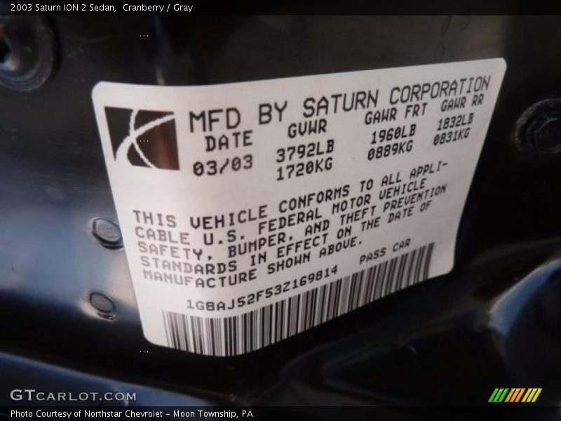 Cranberry / Gray 2003 Saturn ION 2 Sedan