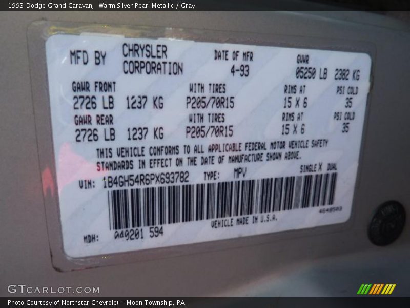 Warm Silver Pearl Metallic / Gray 1993 Dodge Grand Caravan