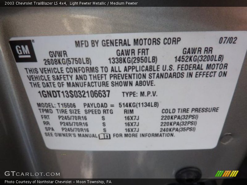 Light Pewter Metallic / Medium Pewter 2003 Chevrolet TrailBlazer LS 4x4