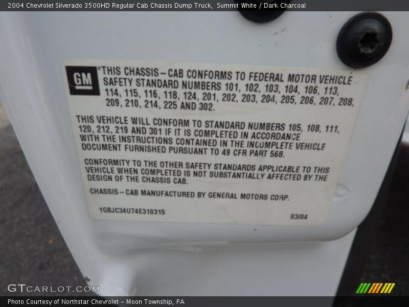 Summit White / Dark Charcoal 2004 Chevrolet Silverado 3500HD Regular Cab Chassis Dump Truck