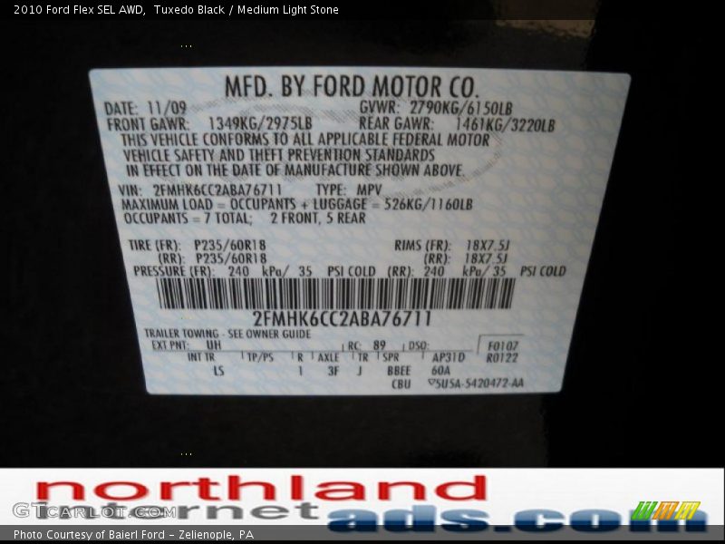 Tuxedo Black / Medium Light Stone 2010 Ford Flex SEL AWD