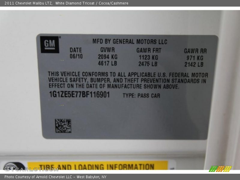 Info Tag of 2011 Malibu LTZ