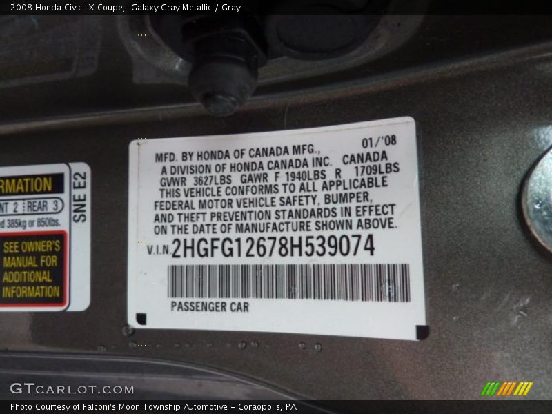 Galaxy Gray Metallic / Gray 2008 Honda Civic LX Coupe