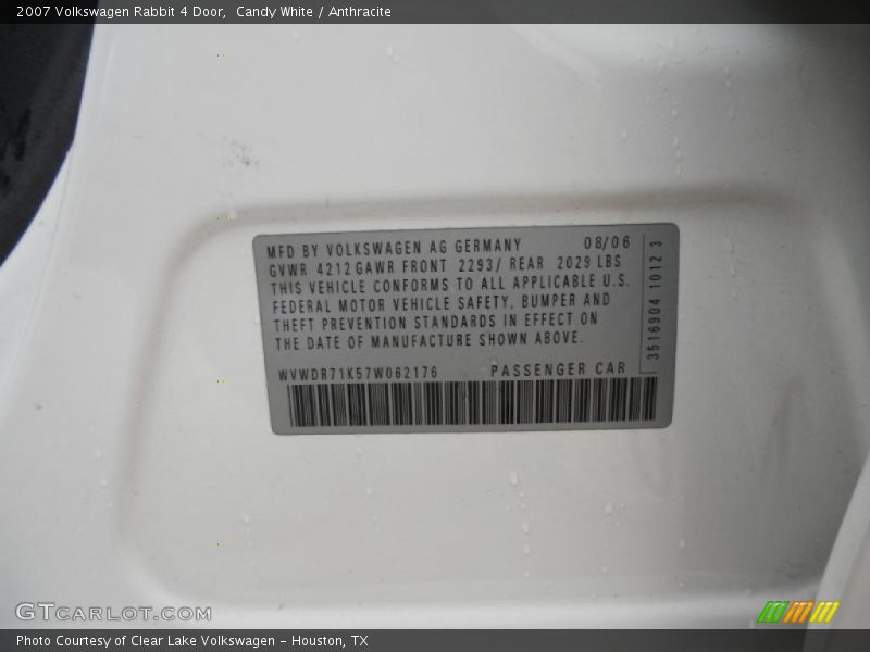 Candy White / Anthracite 2007 Volkswagen Rabbit 4 Door