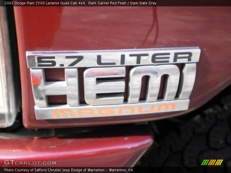 Dark Garnet Red Pearl / Dark Slate Gray 2003 Dodge Ram 2500 Laramie Quad Cab 4x4
