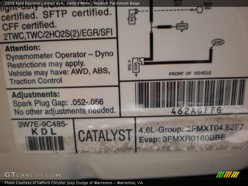 Info Tag of 2003 Explorer Limited 4x4