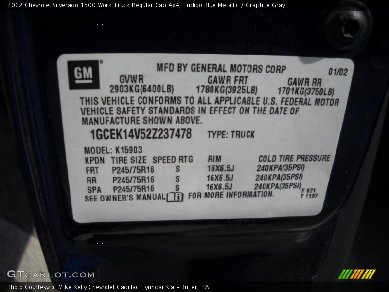 Indigo Blue Metallic / Graphite Gray 2002 Chevrolet Silverado 1500 Work Truck Regular Cab 4x4