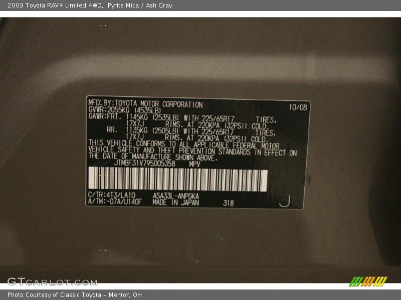 Pyrite Mica / Ash Gray 2009 Toyota RAV4 Limited 4WD