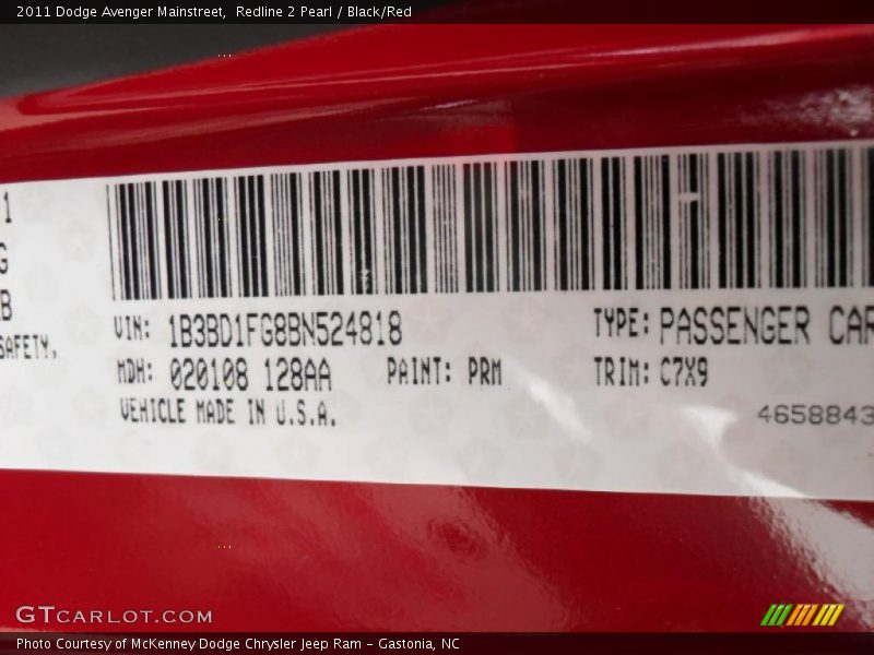 Redline 2 Pearl / Black/Red 2011 Dodge Avenger Mainstreet