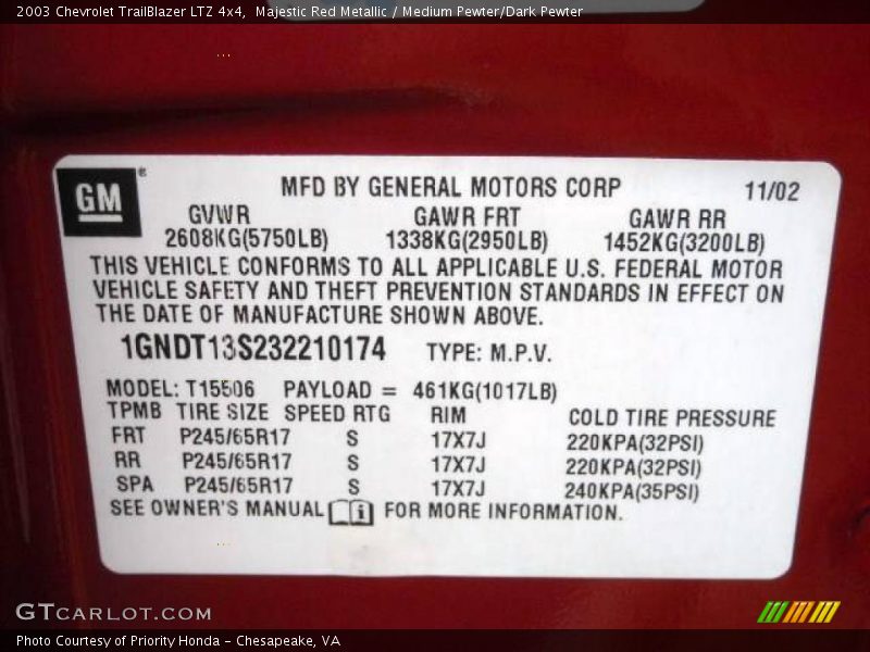 Majestic Red Metallic / Medium Pewter/Dark Pewter 2003 Chevrolet TrailBlazer LTZ 4x4